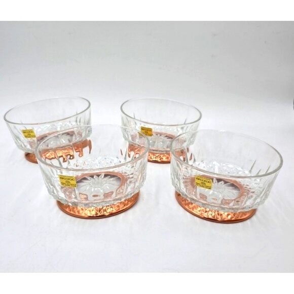 Coppercraft Guild Arcoroc Glass Bowls Set of 4 Copper Base Original Packaging - Picture 4 of 9